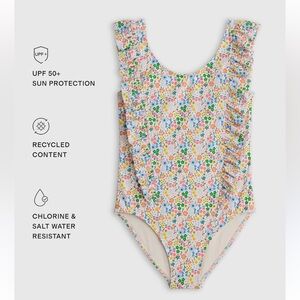NWT QUINCE Ruffle One Piece Swimsuit Soft Ditsy Floral Kids Size 5T 6829